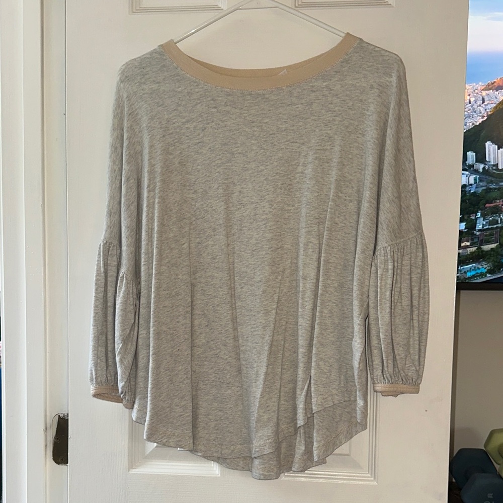 Free People Gray and Cream Women's Blouse
